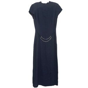 David Warren New York Navy Midi Dress W/ Rhinestone Detail & Cap Sleeves Size 12